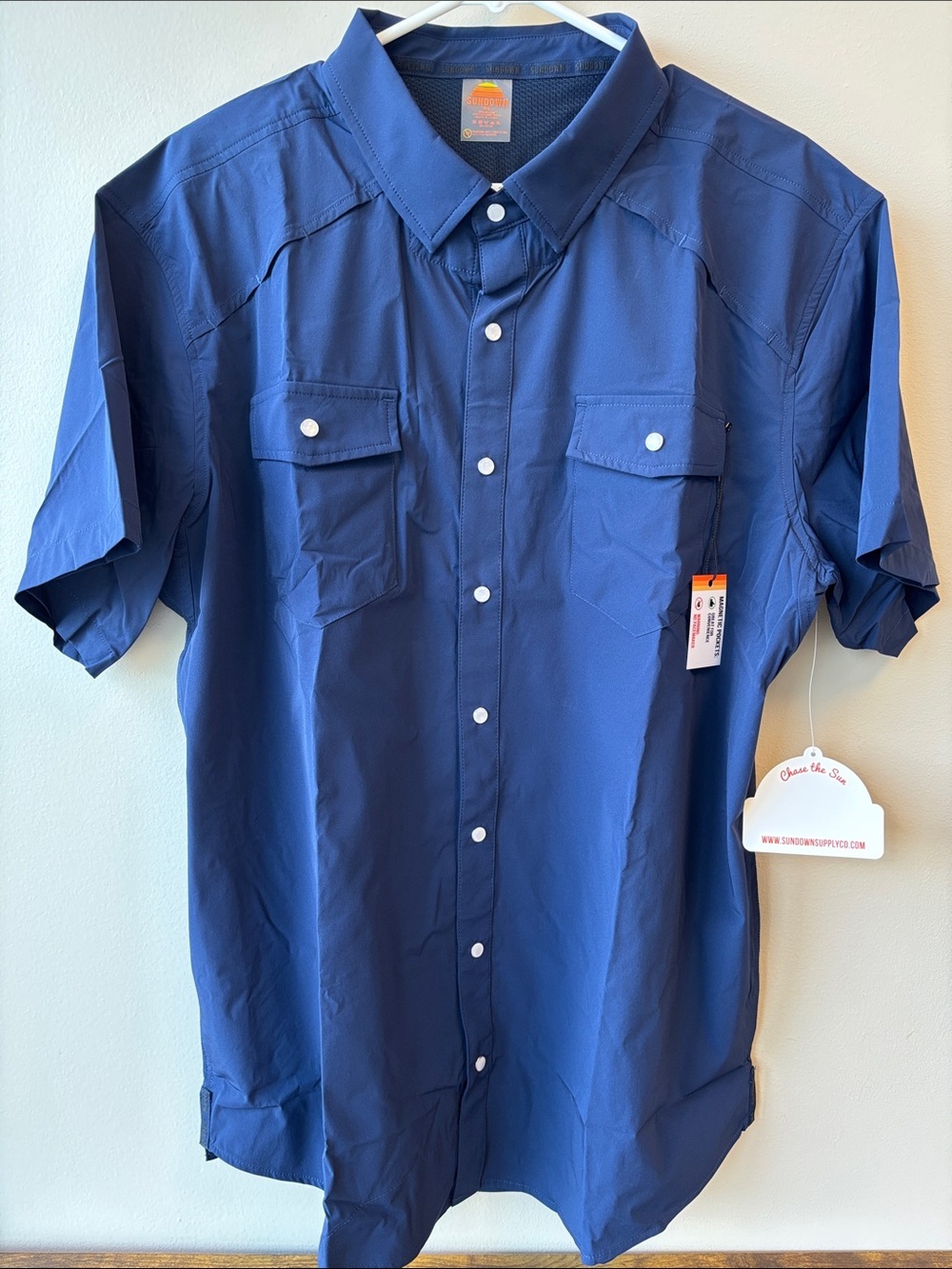 Sundown Men's Short Sleeve Button-Down Shirt - Blue Pearl snaps
